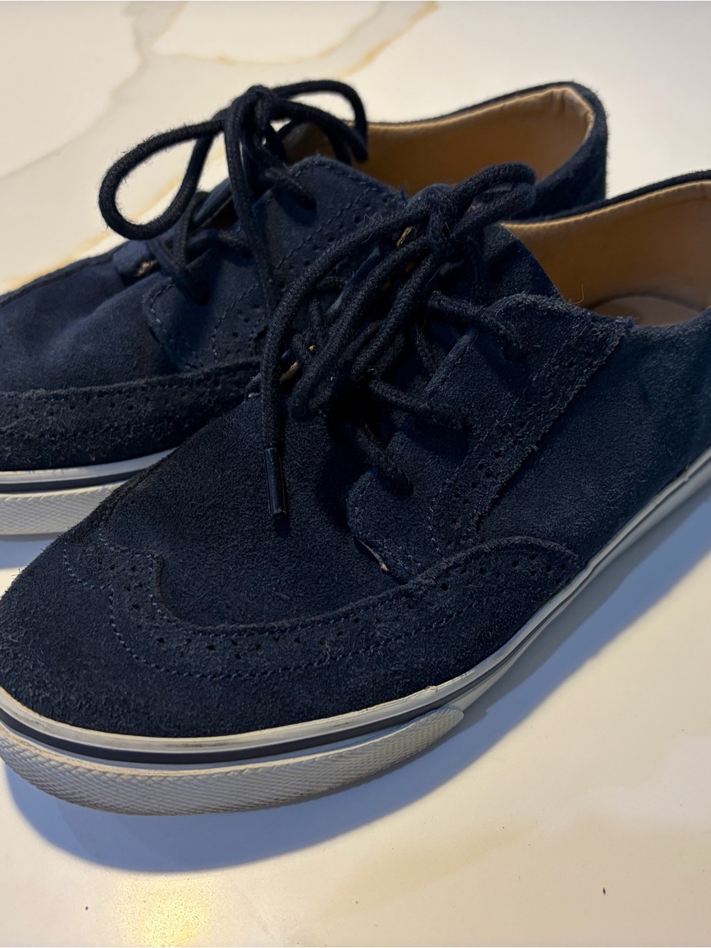 Janie and Jack Boys Navy Suede Wingtip Lace-Up Shoes size 2 Youth